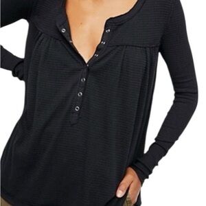 16. We The Free Thermal Henley Women's Black Long Sleeve Top Oversized XS